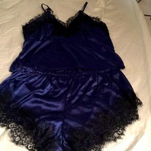 NWT  navy blue lingerie with black lace trim S